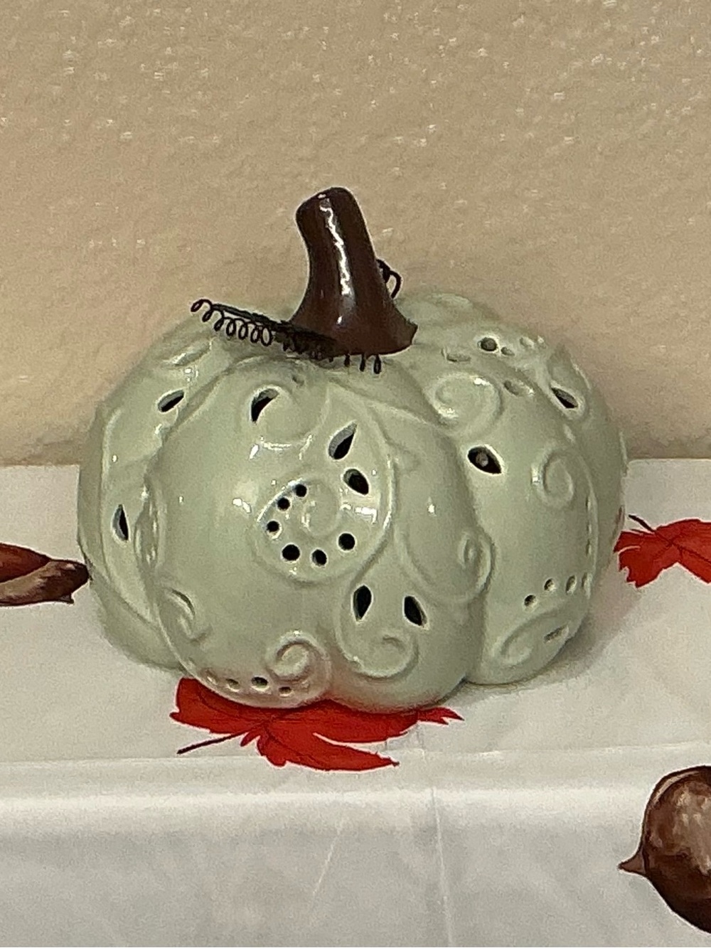 Light Sage Green Cutout Light Up Pumpkin.  New